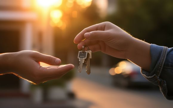 Keystart header image showing a first home buyer receiving their keys